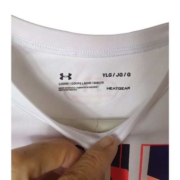 Under Armour Girls Lg UA Heatgear Hybrid 2.0 Big Logo Loose Graphic Tee L NWOT - Picture 3 of 4